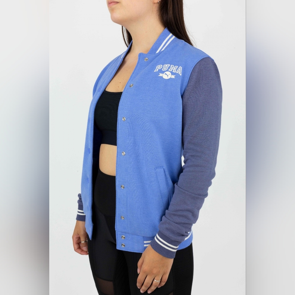 Puma Women's Collegiate Varsity Jacket - Blue Colorblock Letterman Bomber Size M